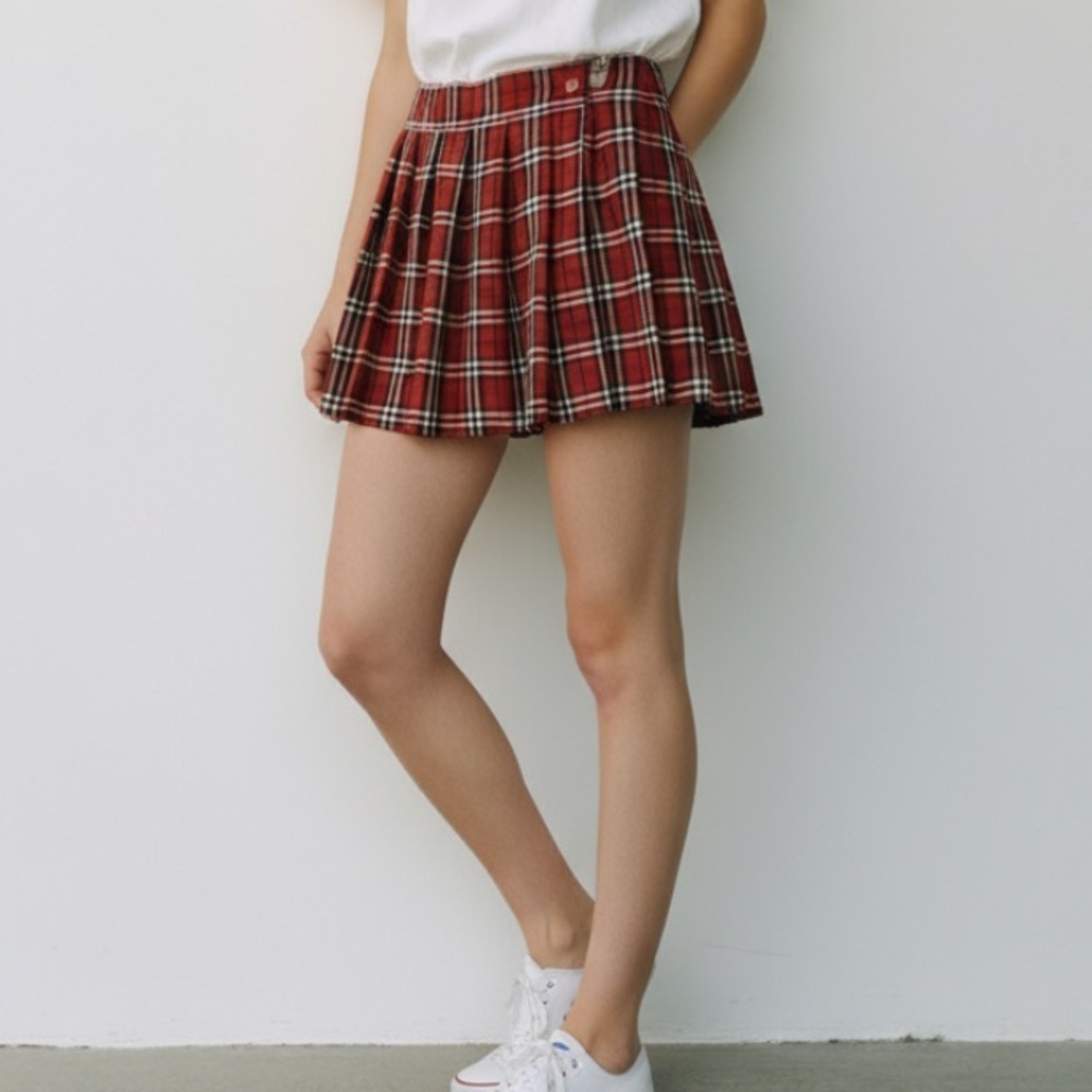 Plaid Wrap Skirt Dark Red White Black Size S/M - Picture 7 of 7